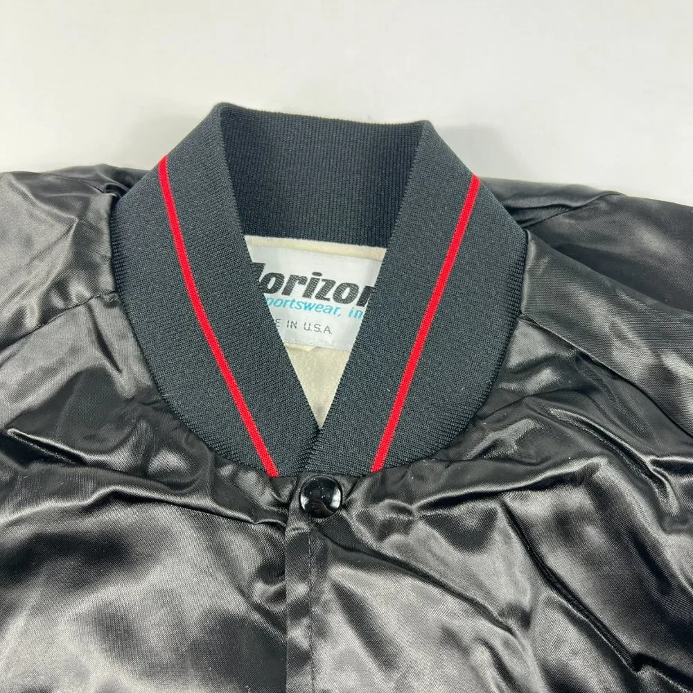 VTG 90s Snap-On Satin Jacket Extra Large Black Embroidered Snap Button USA Made